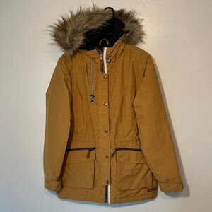 BODY GLOVE Tan Hooded Parka with Faux Fur Trim SZ L